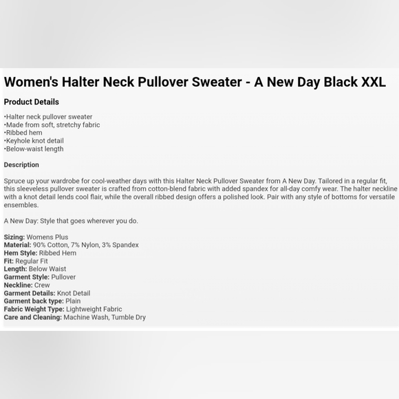 Women's Halter Neck Pullover Sweater - A New Day Black XXL - Picture 3 of 3